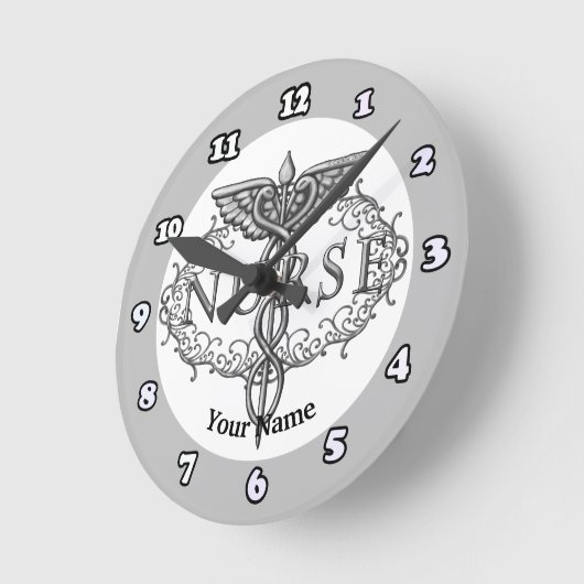 Ovale zilveren caduceus verpleegkundige ronde klok (Hoek)