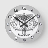 Ovale zilveren caduceus verpleegkundige ronde klok (Voorkant)