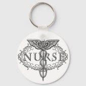 Ovale zilveren caduceus verpleegkundige sleutelhanger (Voorkant)