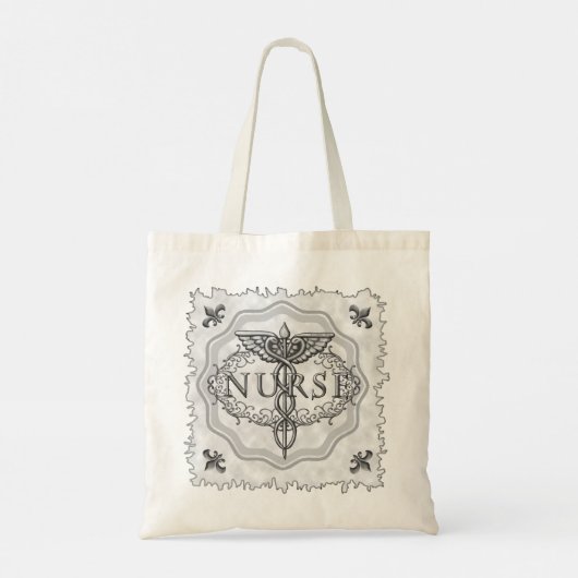Ovale zilveren caduceus verpleegkundige tote bag (Achterkant)