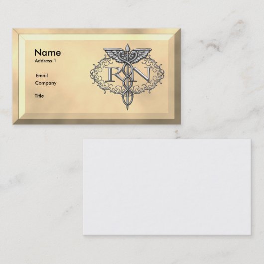 Ovale zilveren caduceus verpleegkundige visitekaartje (Voorkant / Achterkant)