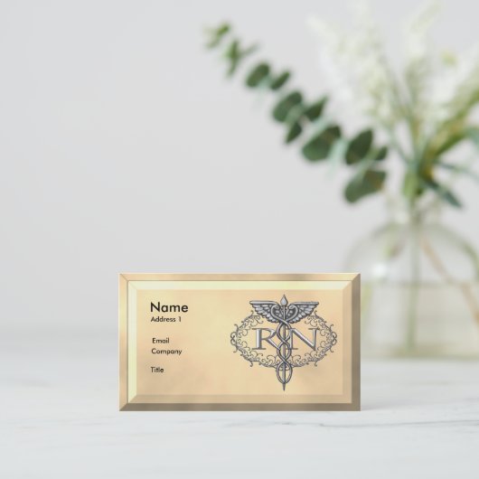 Ovale zilveren caduceus verpleegkundige visitekaartje (Staand voorkant)