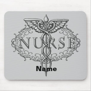 Ovale zilveren caduceus verpleegster muismat