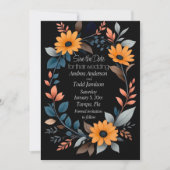 Ovale zonnebloem krans bruiloft save the date (Voorkant)