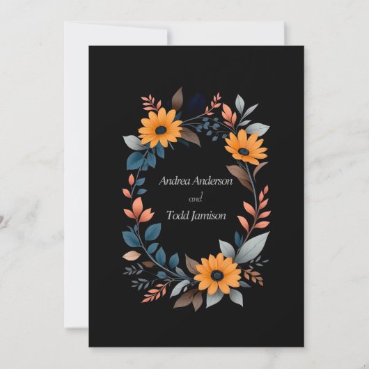 Ovale zonnebloem krans bruiloft save the date (Achterkant)