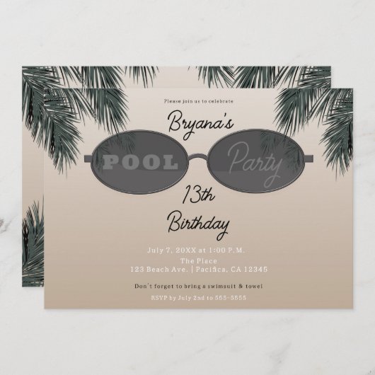 Ovale zonnebril zomer strand zwembad feest kaart (Voorkant / Achterkant)