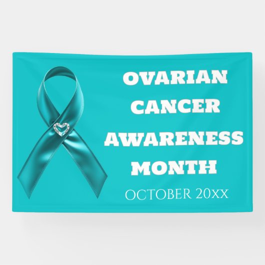 Ovarian Cancer Awareness cervical teal ribbon Spandoek (Horizontaal)