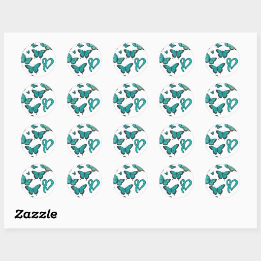 Ovarian Cancer Awareness Lint en Vlinder Ronde Sticker (Vel)