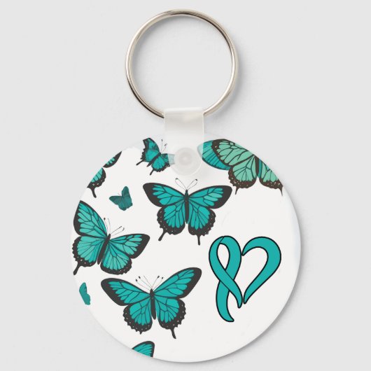 Ovarian Cancer Awareness Lint en Vlinder Sleutelhanger (Voorkant)