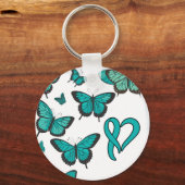 Ovarian Cancer Awareness Lint en Vlinder Sleutelhanger (Voorkant)