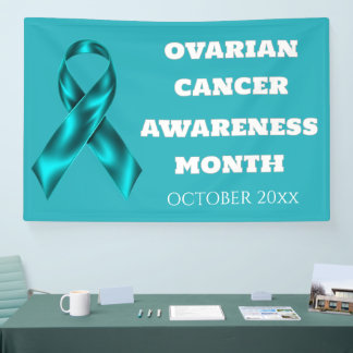 Ovarian Cancer Awareness Month teal ribbon DIY Spandoek