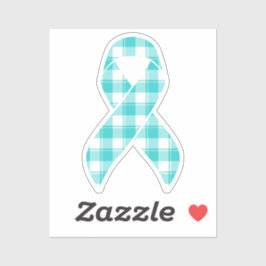 Ovarian Cancer Awareness Plaid Ribbon Teal Sticker