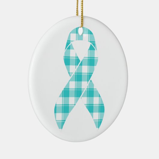 Ovarian Cancer Awareness Plaid Teal Ribbon Keramisch Ornament (Rechts)