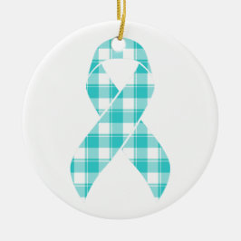 Ovarian Cancer Awareness Plaid Teal Ribbon Keramisch Ornament