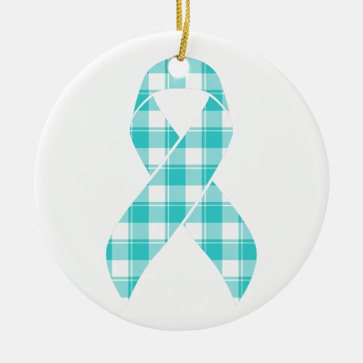 Ovarian Cancer Awareness Plaid Teal Ribbon Keramisch Ornament (Voorkant)