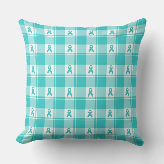 Ovarian Cancer Awareness Plaid Teal Ribbon Kussen (Voorkant)