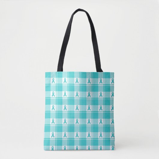 Ovarian Cancer Awareness Plaid Tote Bag, Teal Tote Bag (Voorkant)
