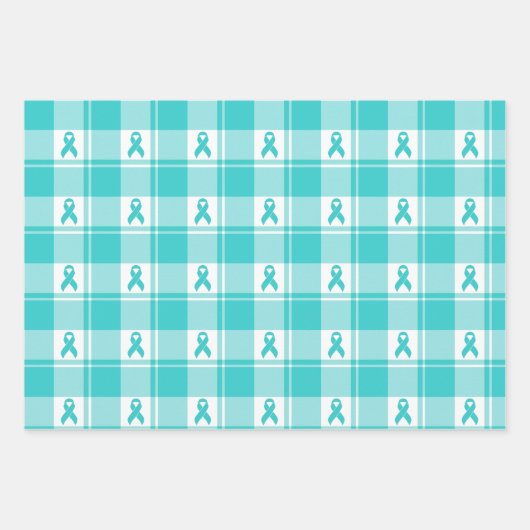 Ovarian Cancer Awareness Plaid Wrapping Paper Teal (Voorkant 3)