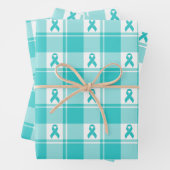 Ovarian Cancer Awareness Plaid Wrapping Paper Teal (In situ)