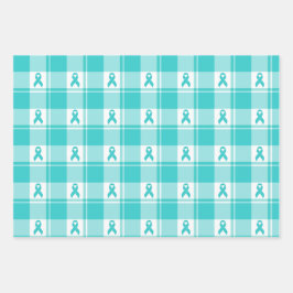 Ovarian Cancer Awareness Plaid Wrapping Paper Teal