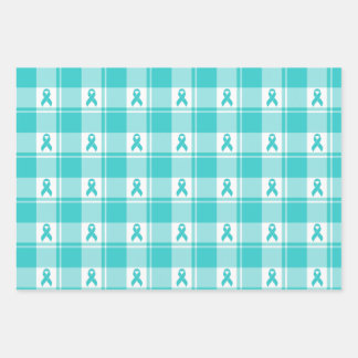 Ovarian Cancer Awareness Plaid Wrapping Paper Teal