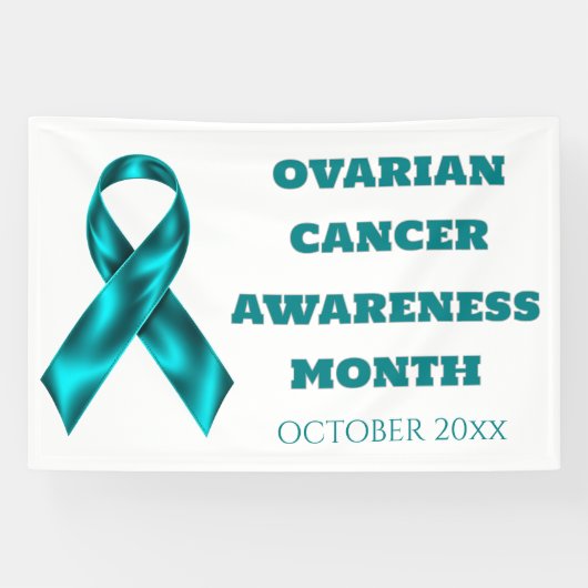 Ovarian Cancer Awareness teal on white ribbon Spandoek (Horizontaal)