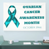 Ovarian Cancer Awareness teal on white ribbon Spandoek (Beurs)
