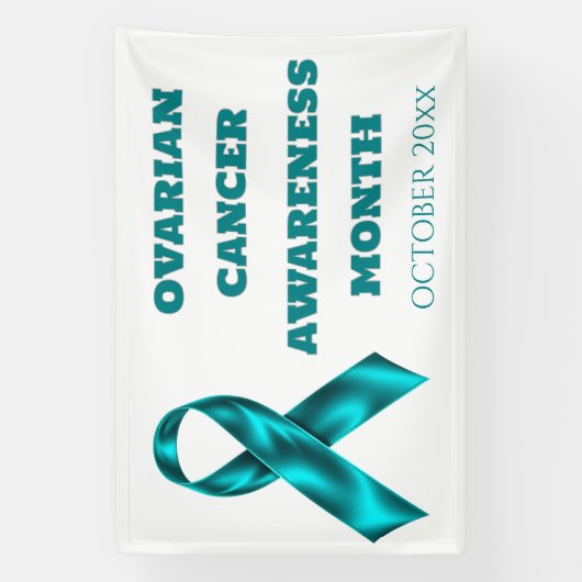 Ovarian Cancer Awareness teal on white ribbon Spandoek (Verticaal)