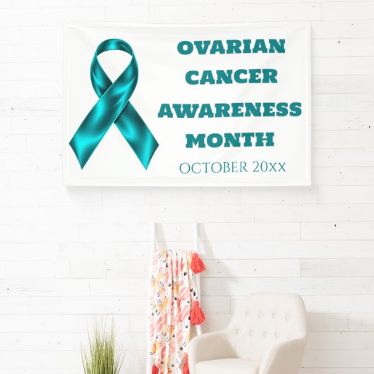 Ovarian Cancer Awareness teal on white ribbon Spandoek (Insitu)