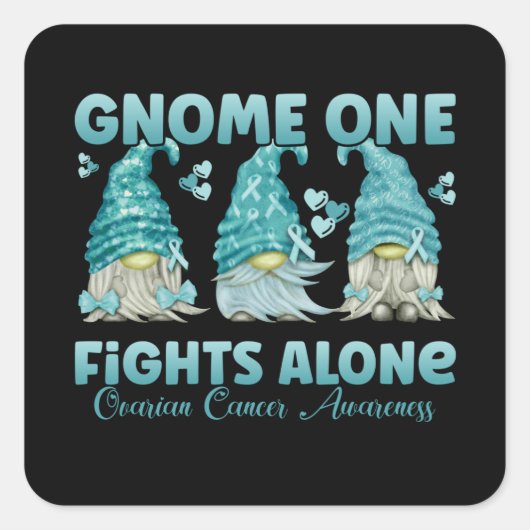 Ovarian Cancer Awareness Teal Ribbon Gnome Vierkante Sticker (Voorkant)
