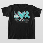 Ovarian Cancer Awareness Teal Ribbon Heart Peace L T-shirt (Laagn)
