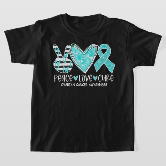 Ovarian Cancer Awareness Teal Ribbon Heart Peace L T-shirt (Laagn)
