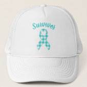 Ovarian Cancer Awareness Teal Ribbon Survivor Trucker Pet (Voorkant)
