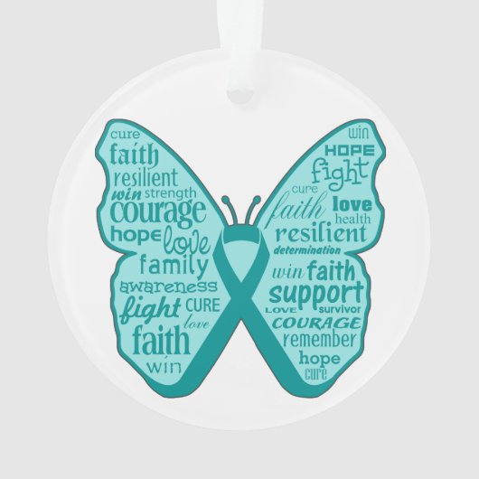 Ovarian Cancer Butterfly Collage of Words Ornament (achterkant)