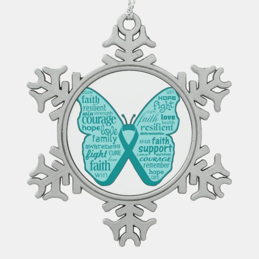 Ovarian Cancer Butterfly Collage of Words Tin Sneeuwvlok Ornament (Voorkant)