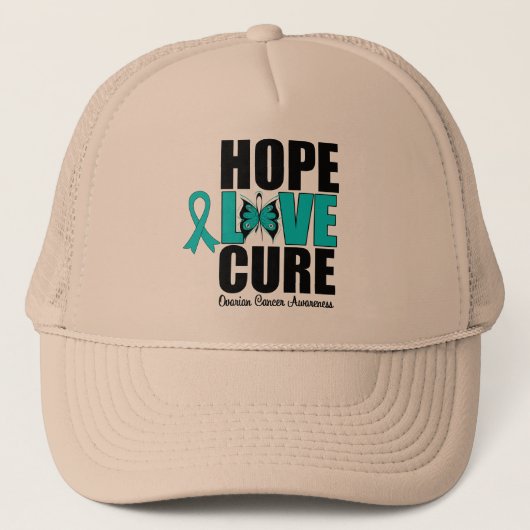 Ovarian Cancer Hope Love Cure Trucker Pet (Voorkant)