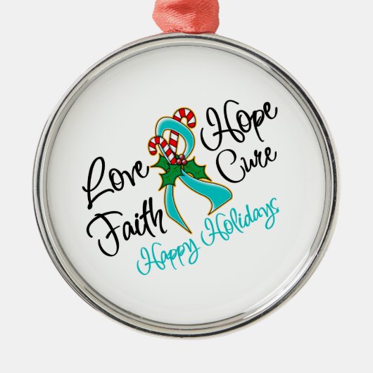 Ovarian Cancer Love Hope Feestdagen Metalen Ornament (Voorkant)