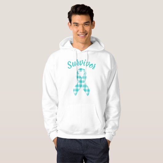 Ovarian Cancer Plaid Teal Ribbon Survivor Hoodie (Voorkant volledig)