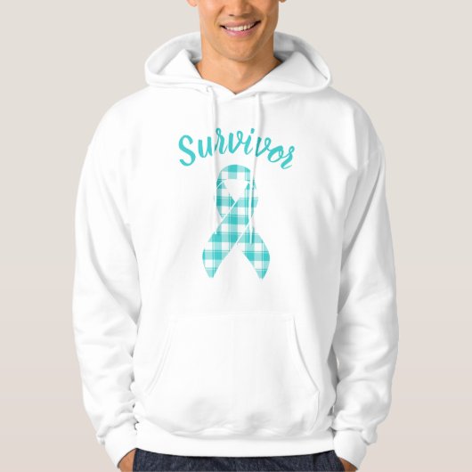 Ovarian Cancer Plaid Teal Ribbon Survivor Hoodie (Voorkant)