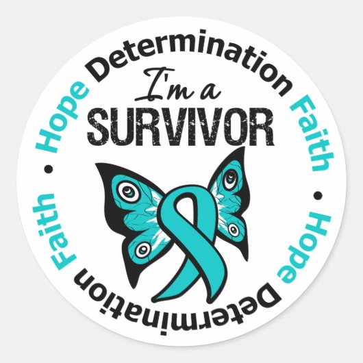 Ovariële kanker Survivor Hope Determination Faith Ronde Sticker (Voorkant)