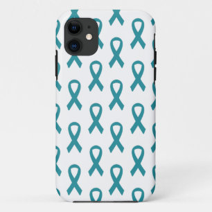 Ovarium Cancer Blauwgroen Ribbon Phone Case