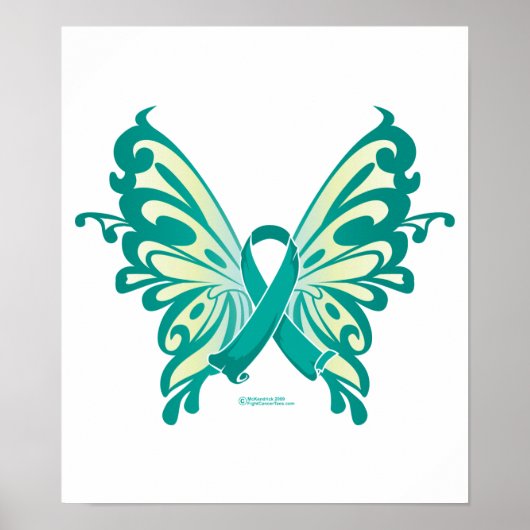 Ovarium Cancer Ribbon Butterfly Poster (Voorkant)