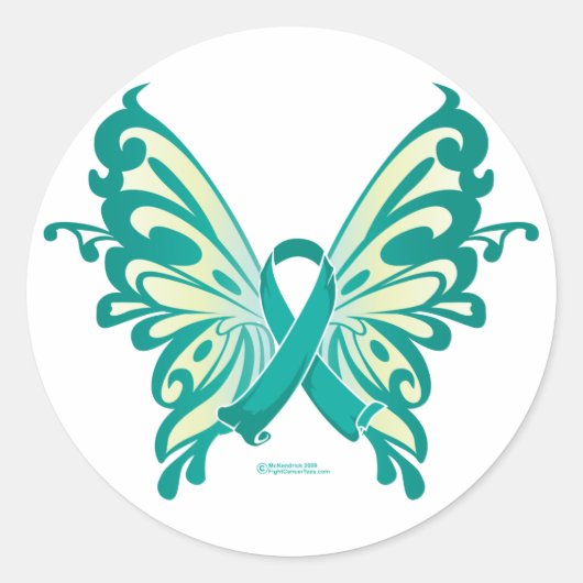 Ovarium Cancer Ribbon Butterfly Ronde Sticker (Voorkant)