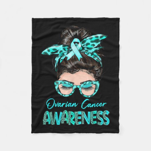 Ovarium kankerbewustzijn Messy Bun Blauwgroen lint Fleece Deken (Voorkant)