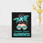 Ovarium kankerbewustzijn Messy Bun Blauwgroen lint Kaart (Gele Bloem)