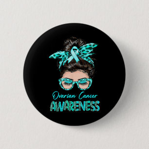 Ovarium kankerbewustzijn Messy Bun Blauwgroen lint Ronde Button 5,7 Cm