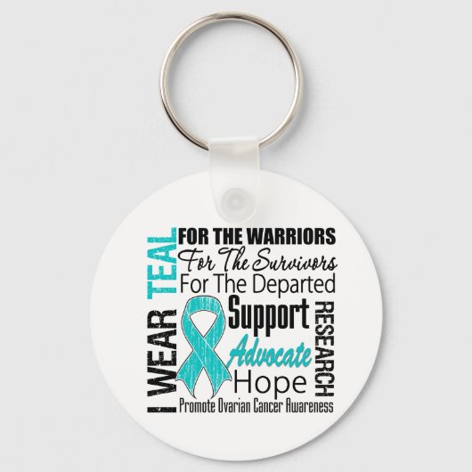 Ovariumcarcinoom I Draag Blauwgroen lintTRIBUTE Sleutelhanger (Voorkant)