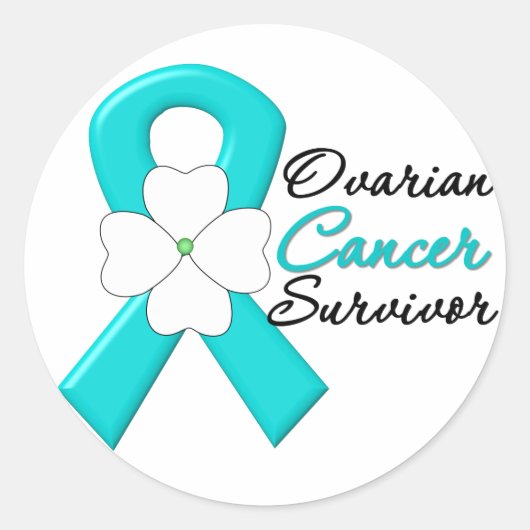 Ovariumcarcinoom Survivor Flower Ribbon Ronde Sticker (Voorkant)