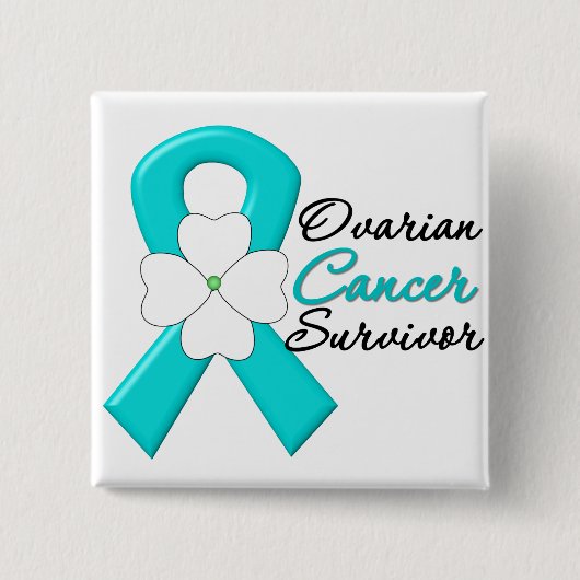 Ovariumcarcinoom Survivor Flower Ribbon Vierkante Button 5,1 Cm (Voorkant)