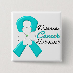 Ovariumcarcinoom Survivor Flower Ribbon Vierkante Button 5,1 Cm